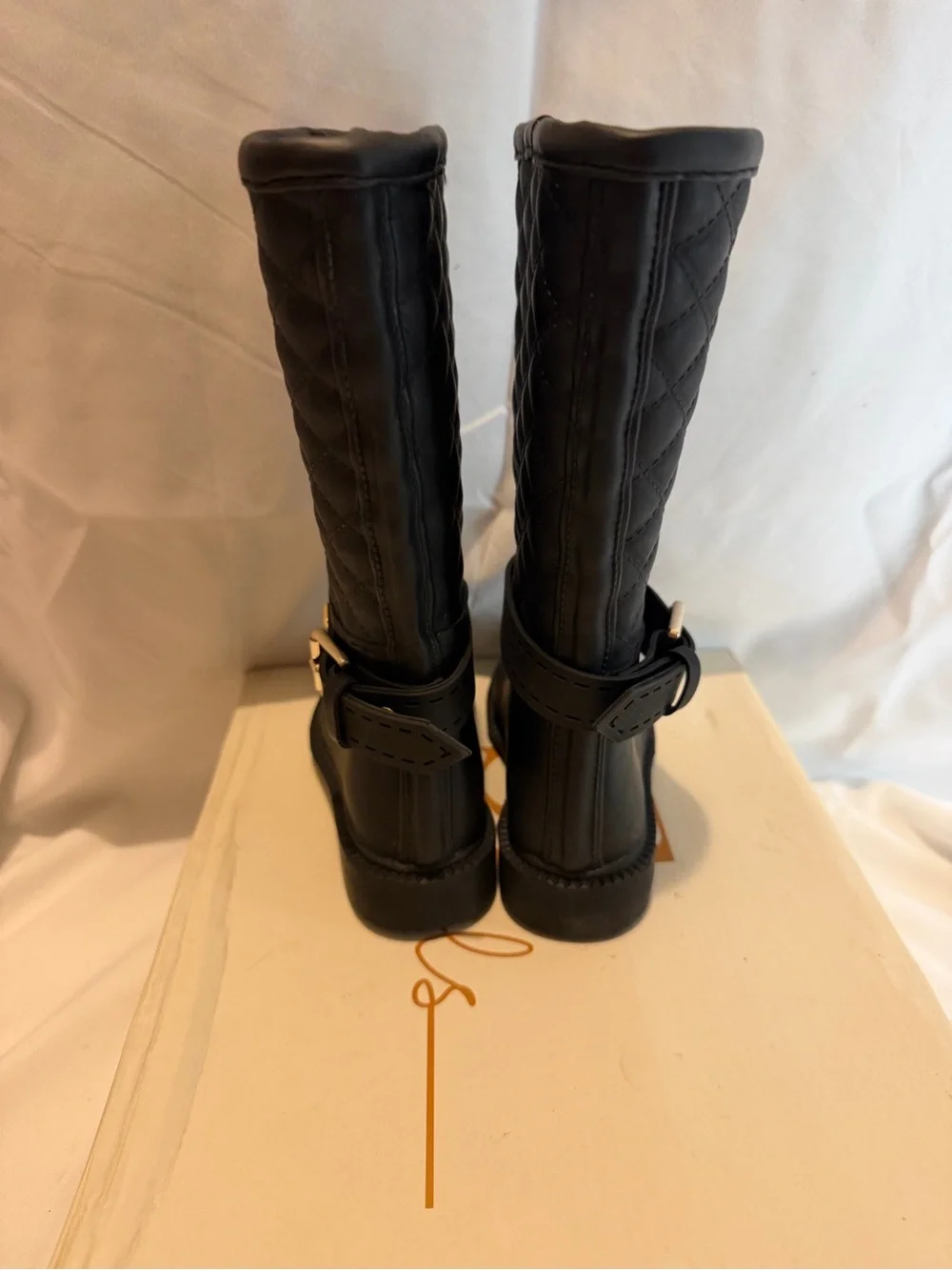 NWT Girls Quilted Rain Boots Black Buckle Size 7 Toddler EU 24 25 Waterproof